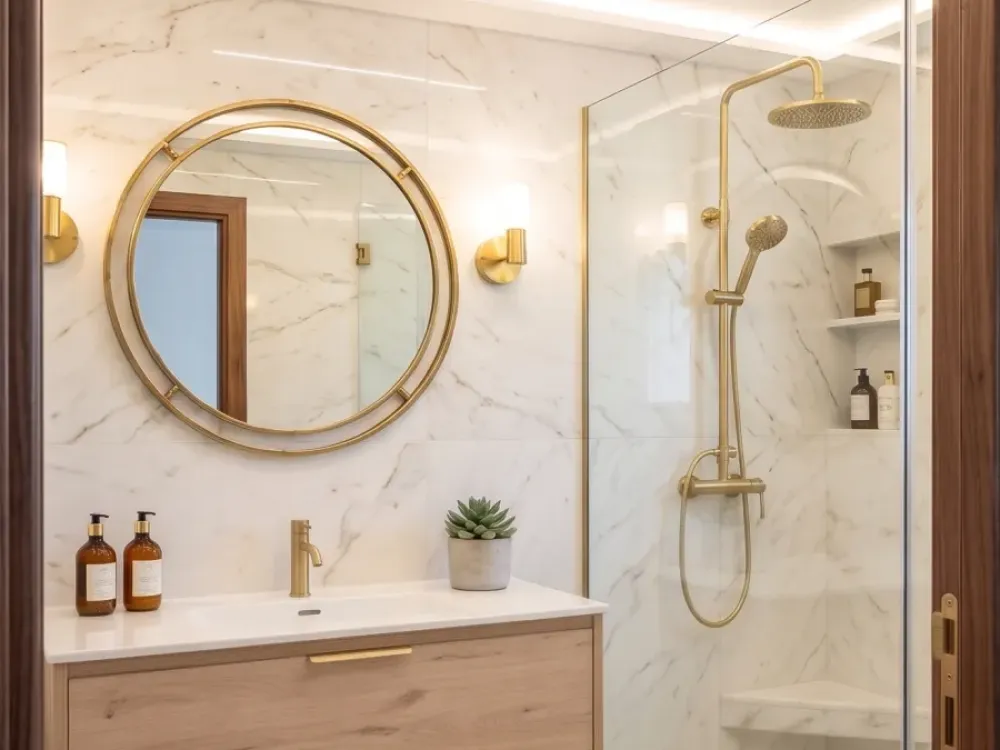 Baño reformado con plato de ducha y mueble suspendido